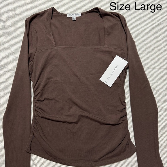 dylan ryan brown long sleeve shirt woman size large brand new - Picture 5 of 5